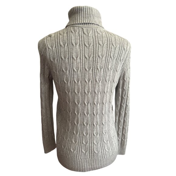 St. Johns Bay Cable Knit Turtleneck Sweater M Gray Cotton/Nylon Womens Pullover - Picture 2 of 7
